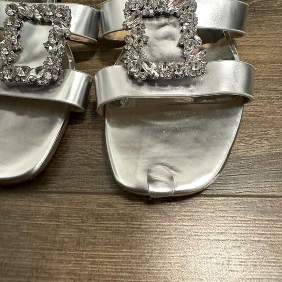 Badgley Mischka Silver Josette Flat Metallic Slide Sandals - Picture 6 of 10